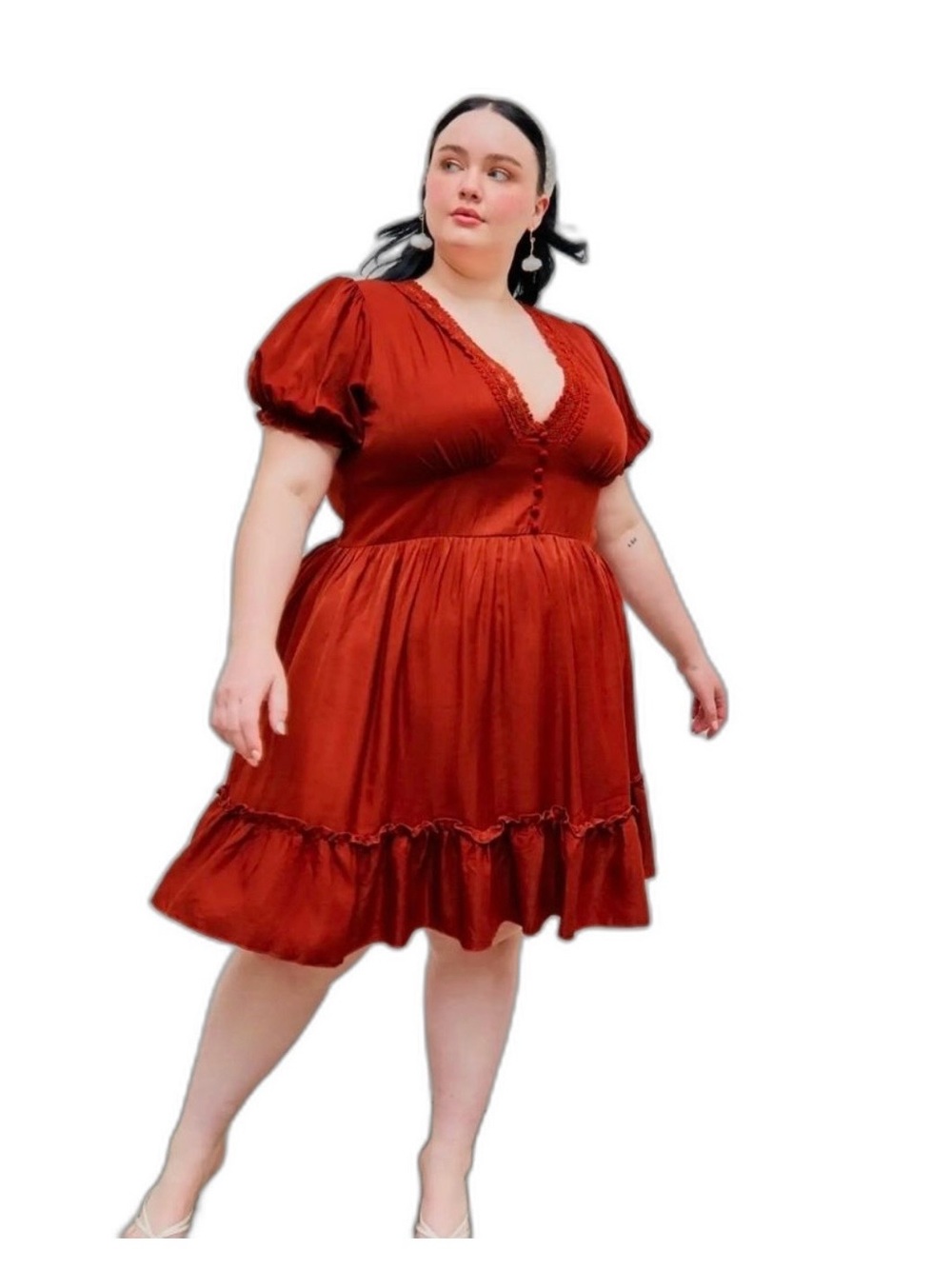 NWT Cider Rust Red Puff-Sleeve Mini Dress XL